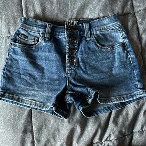 Justice button fly stretchy jean shorts